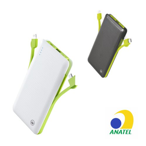 Power Bank Slim com cabo embutido 10.000 mAh