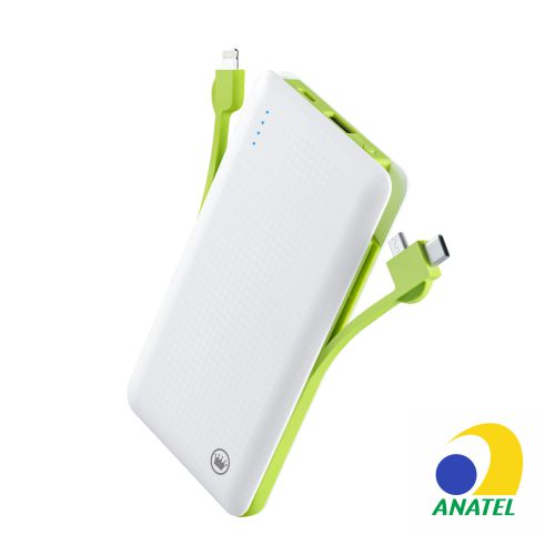 Power Bank Slim com cabo embutido 10.000 mAh