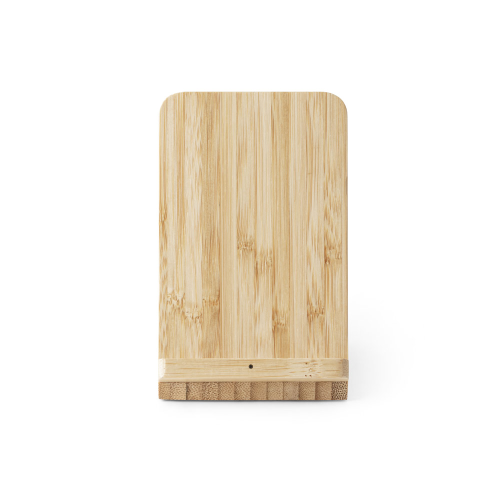 Carregador wireless em bambu com suporte para esferográficas