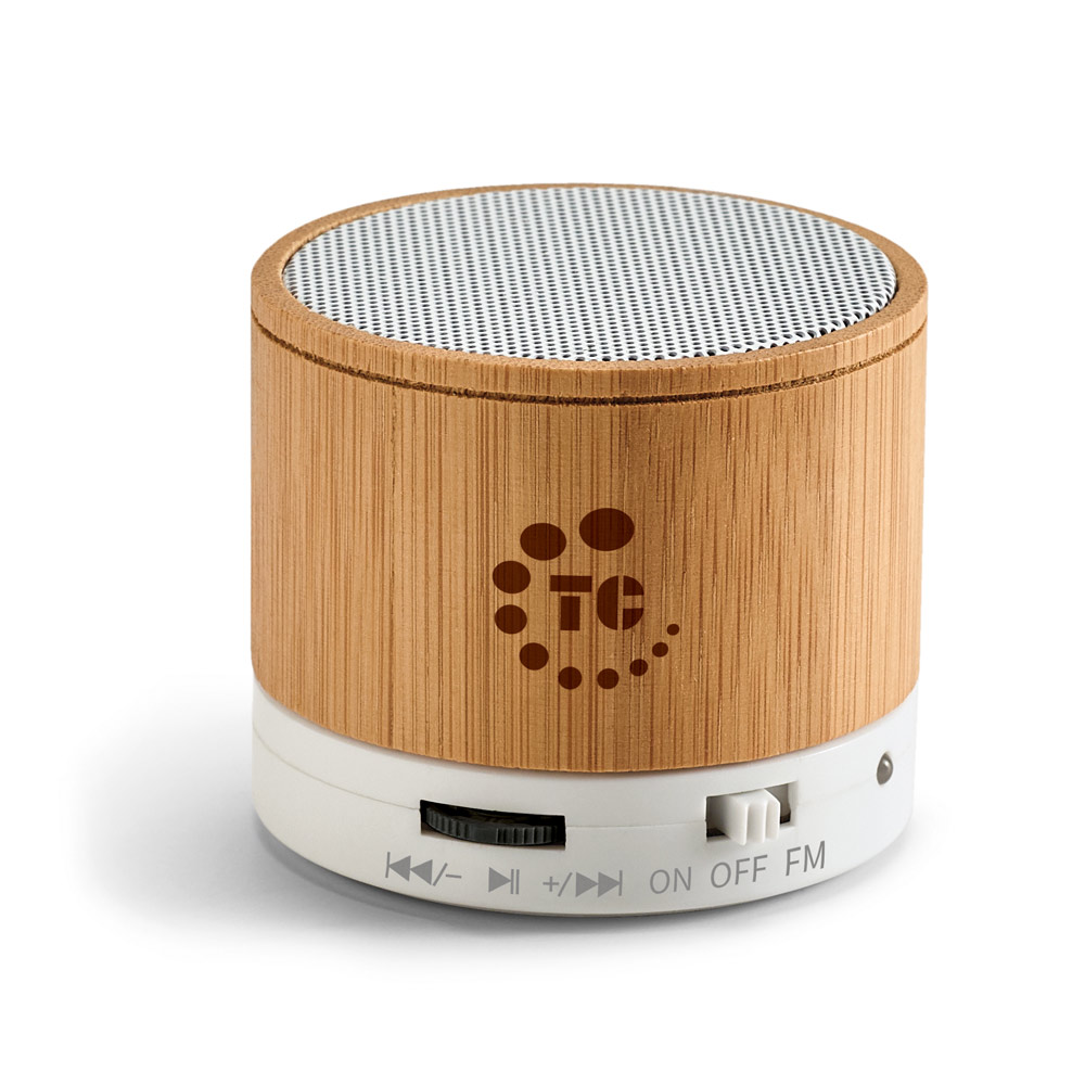 Caixa de som em bambu com transmissão bluetooth