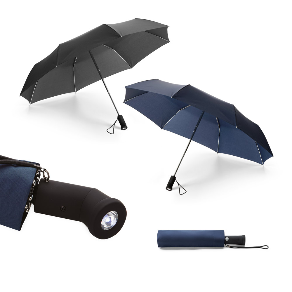 Guarda-chuva em poliéster dobrável com lanterna na pega