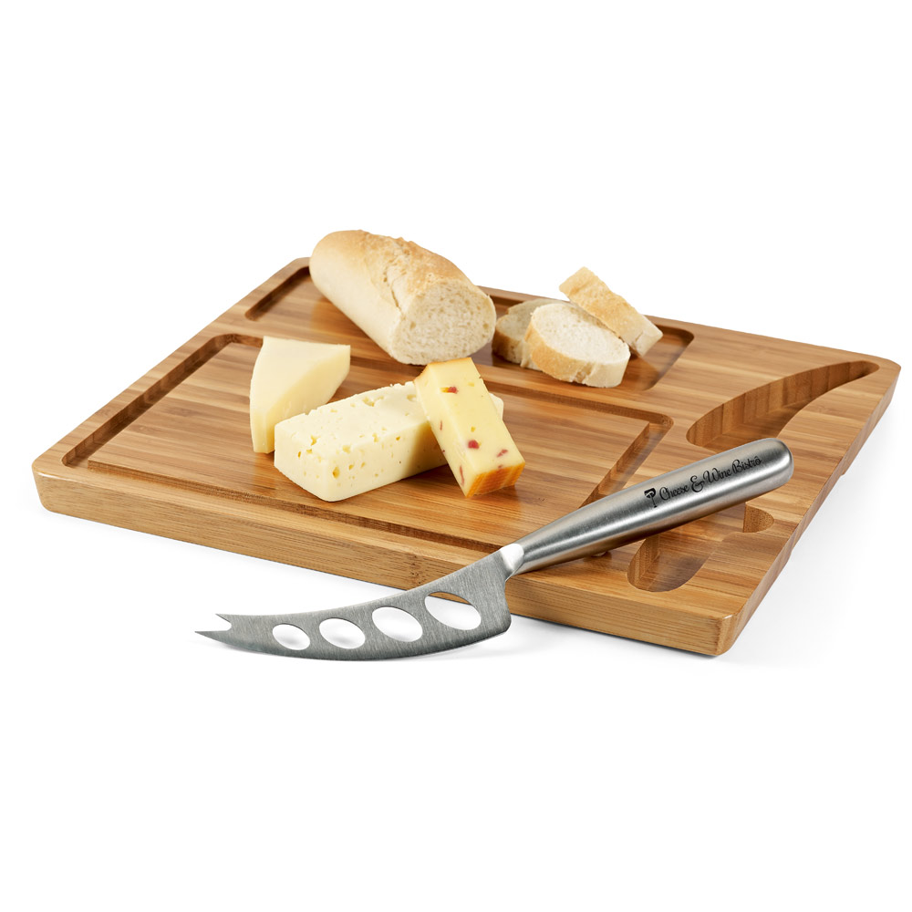 Tábua de queijos em bambu com faca incluída.  Sustentável
