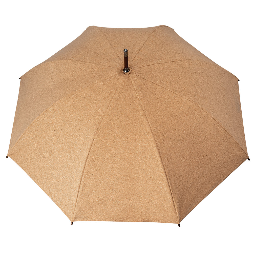 Guarda-chuva em cortiça com haste e pega em madeira. Abertura automática. Sustentável. Ecológico