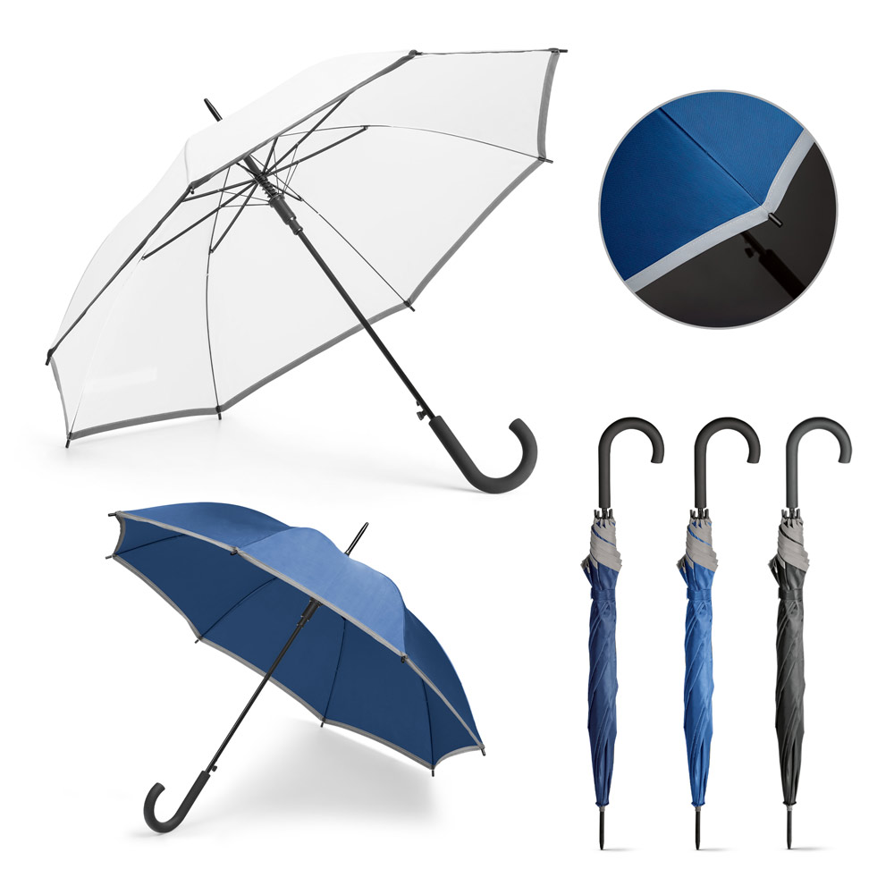 Novidade!!! Guarda-chuva em poliéster com faixa refletora.