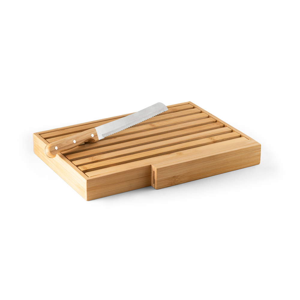 Tábua para pão em bambu 350 x 250 x 40 mm com faca . Ecológica. Sustentável