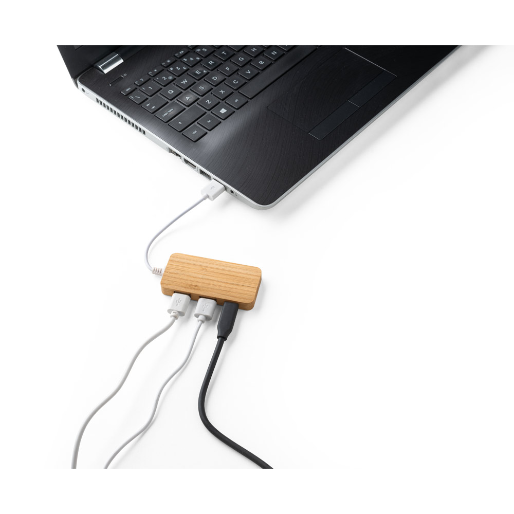 Hub USB em bambu. 78 x 38 x 11 mm. Ecológico. Sustentável