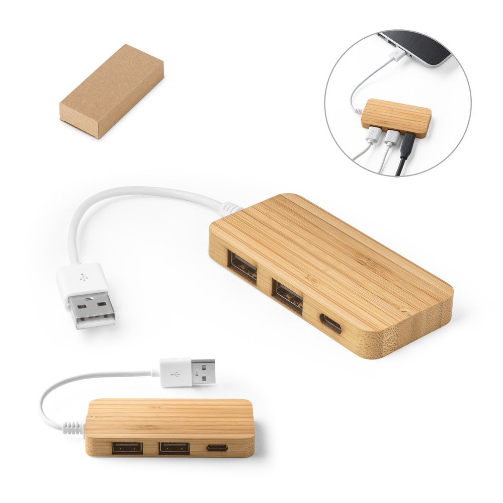Novidade 2024!!! Hub USB em bambu. 78 x 38 x 11 mm. Ecológico. Sustentável