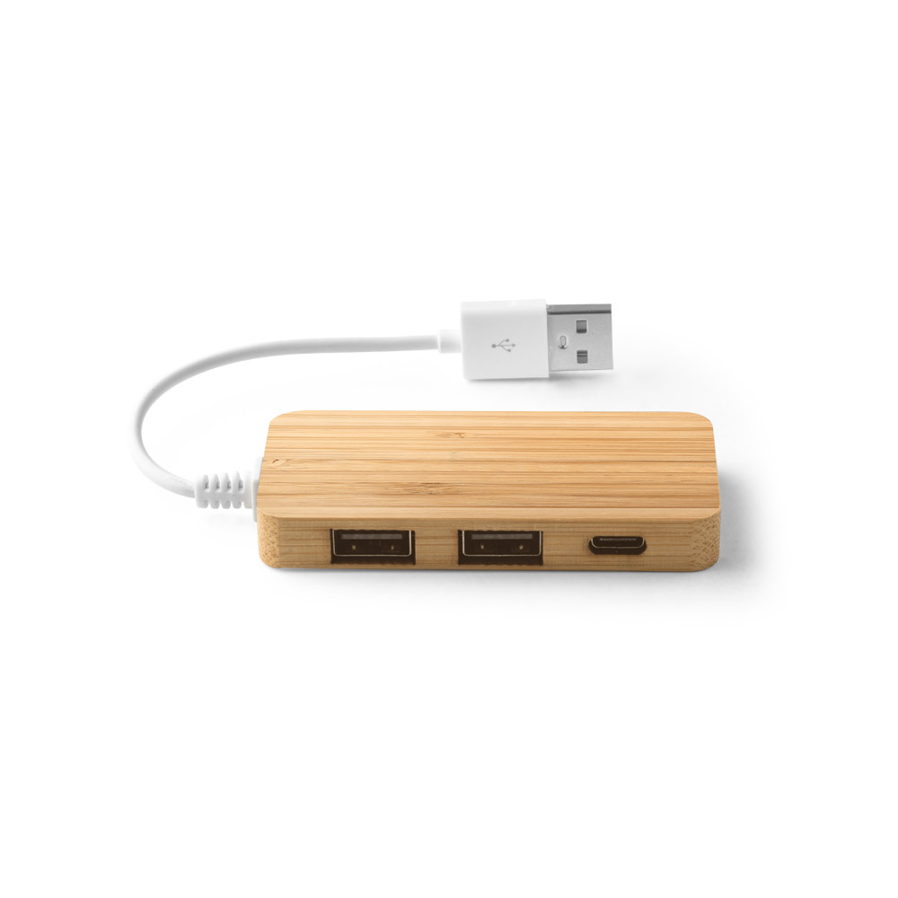 Hub USB em bambu. 78 x 38 x 11 mm. Ecológico. Sustentável