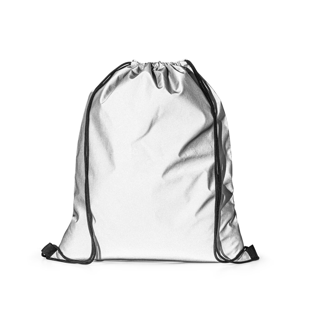 Sacola tipo mochila em poliéster refletivo (200 g/m²). 320 x 400 mm