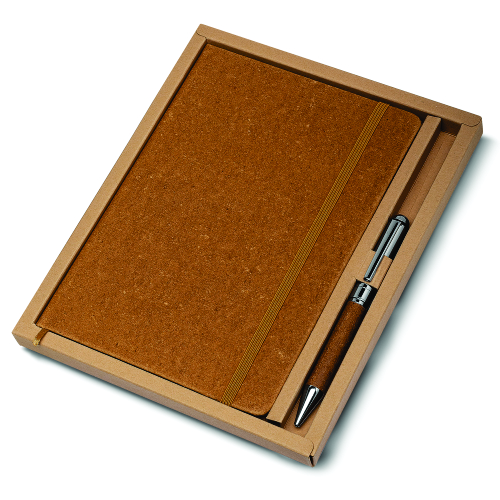 Kit caderno de anotações e caneta metálica. 21,3x14,5cm
