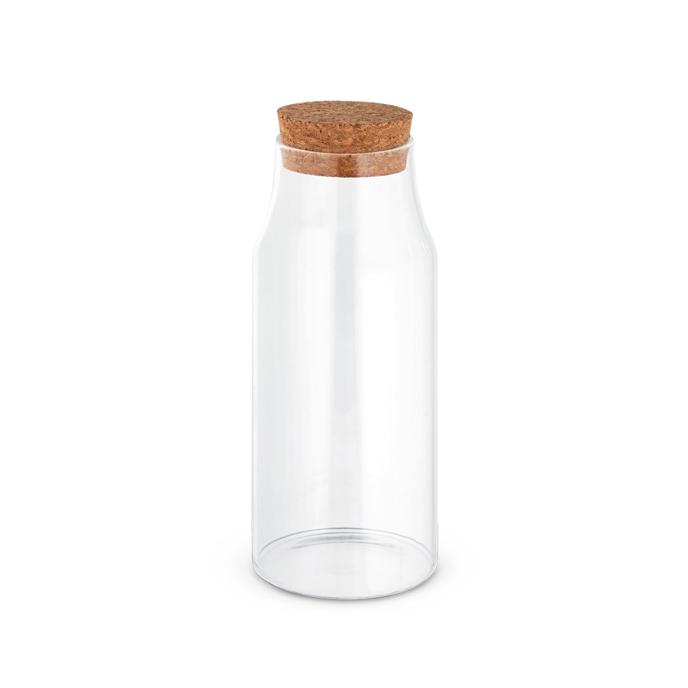 Garrafa em vidro borosilicato com tampa de cortiça. Capacidade até 800 ml. ø80 x 190mm