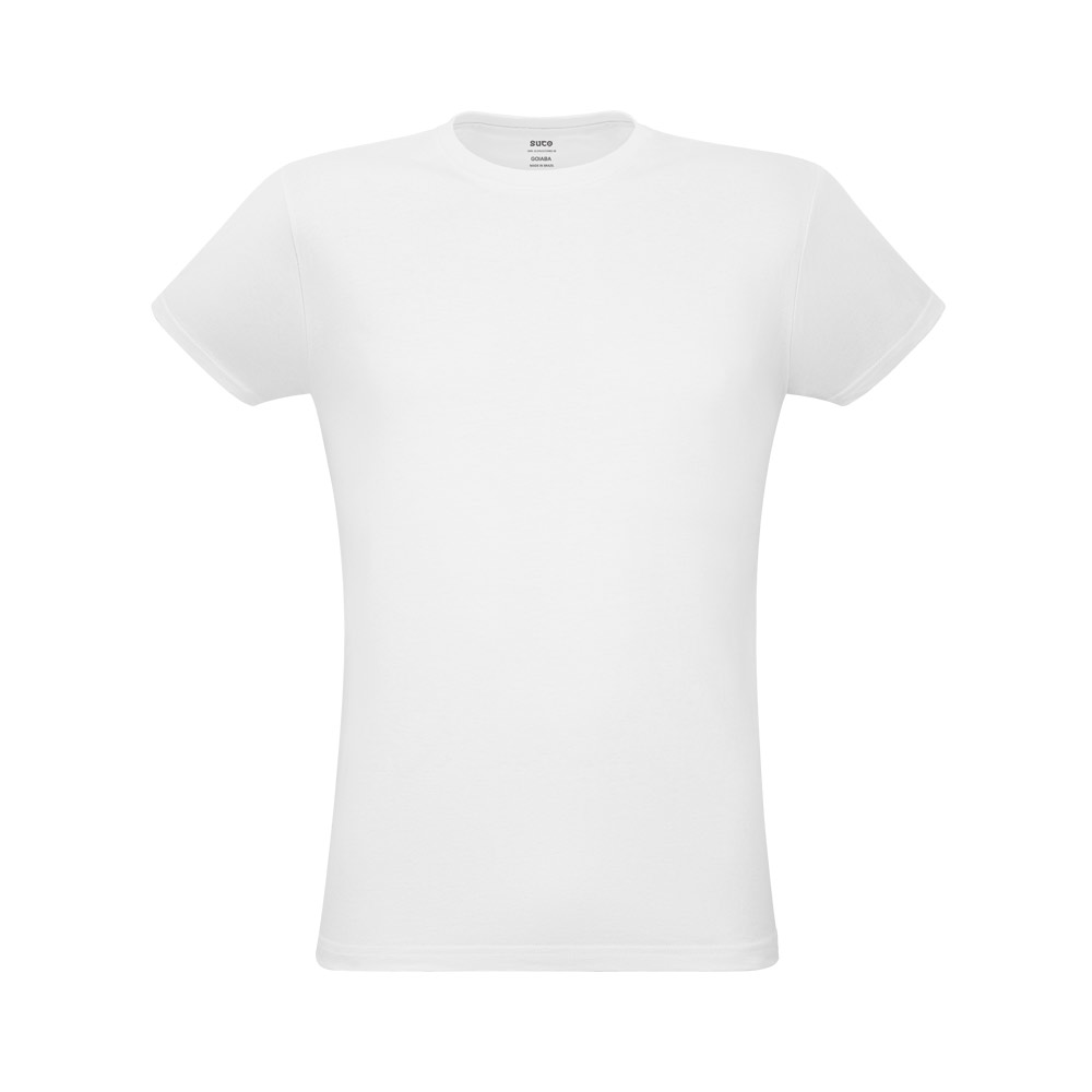 Camiseta unissex de corte regular em malha 100% algodão (135 g/m2) com fio 30/1 misto. Tamanhos: P, M, G, GG, XGG