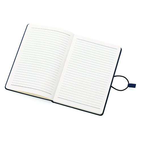 Caderno capa dura com elástico em tecido poliéster. 80 folhas pautadas na cor bege. 21,4x14,5x1,5cm