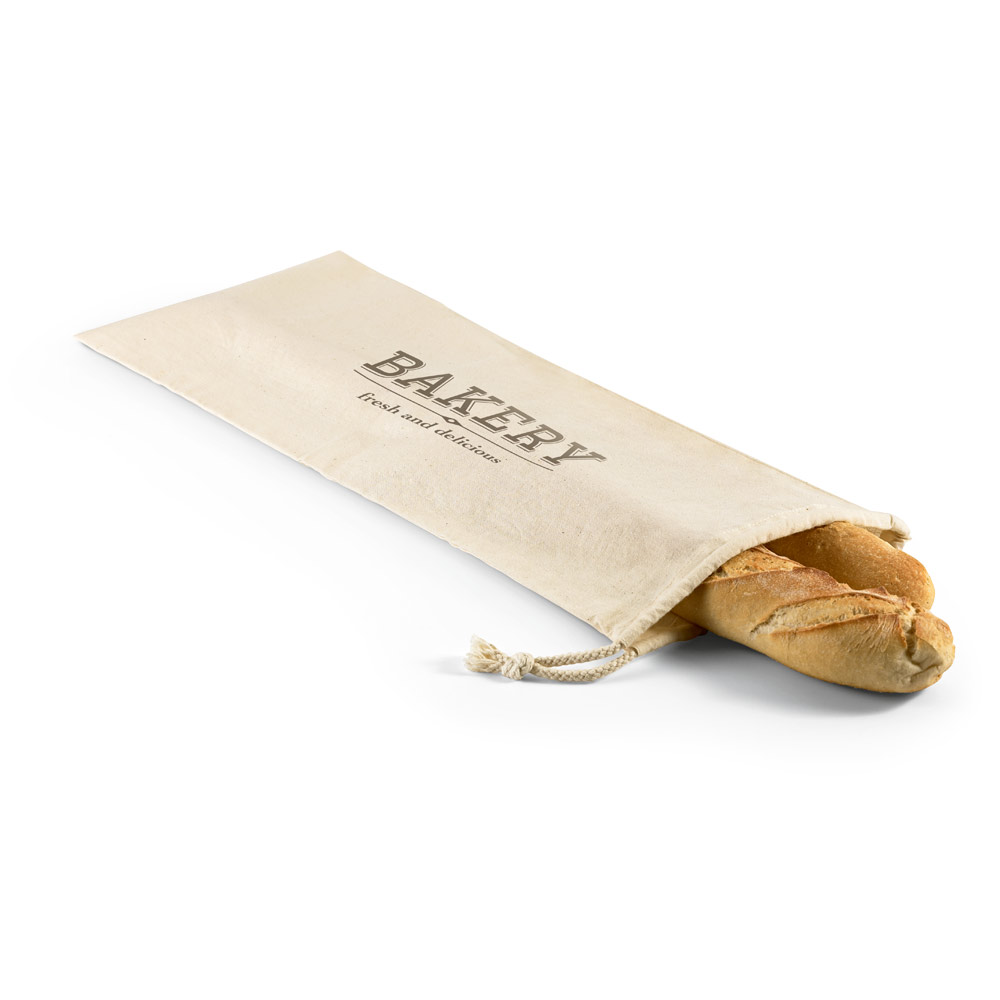 Sacola para pão 100% algodão (100 g/m²) com cordão para fechar. 220 x 560 mm. Ecológico. Sustentável.
