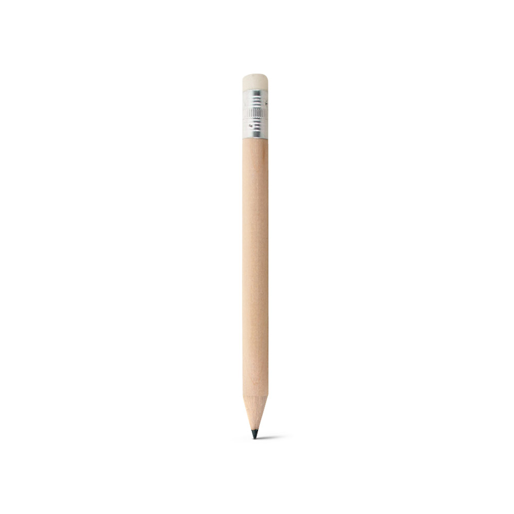 Mini lápis afiado com borracha. Grau de dureza: HB. ø7 x 100 mm