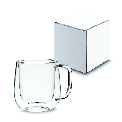 Caneca de vidro borossilicato, com capacidade de até 250 ml. 10xøc9,5cm