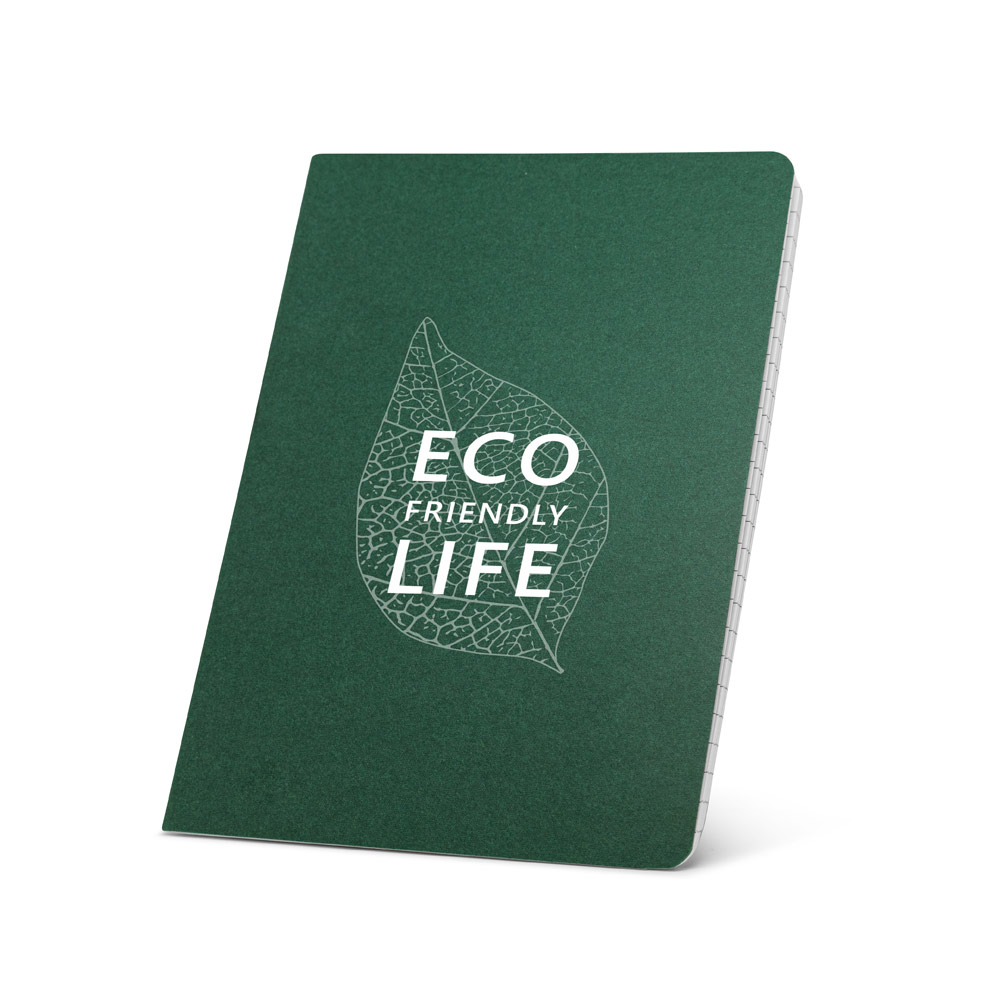 Caderno A5 com 40 folhas pautadas e capa flexível em cartão. 140 x 210 mm
