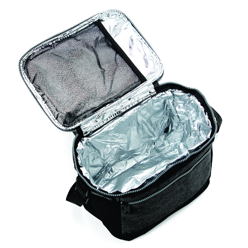 Bolsa térmica de nylon 10 litros com dois compartimentos. 20 x 27 x 18 cm.