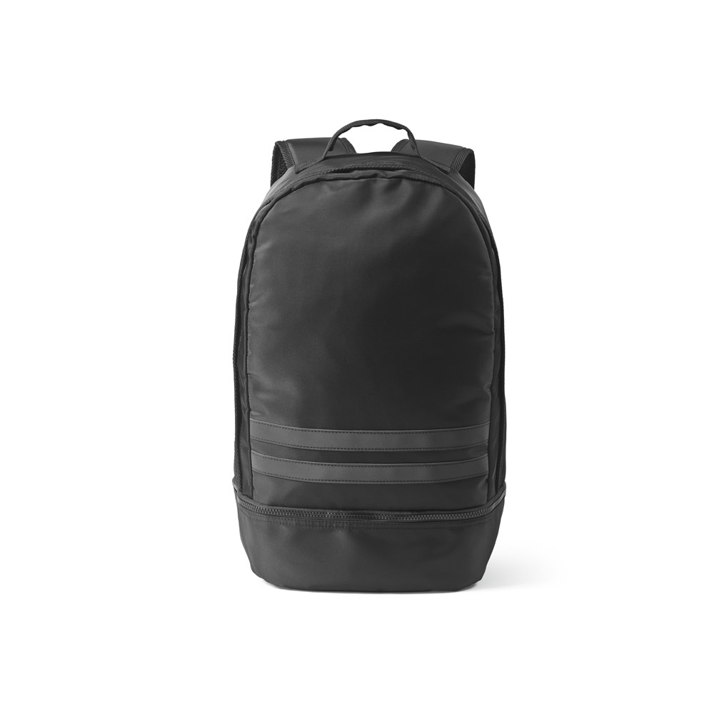 Novidade 2025!!! Mochila em 290T poliéster reciclado (100% rPET), em sarja com forro em 210D poliéster reciclado (100% rPET). Capacidade até 25 L. 300 x 480 x 210 mm.