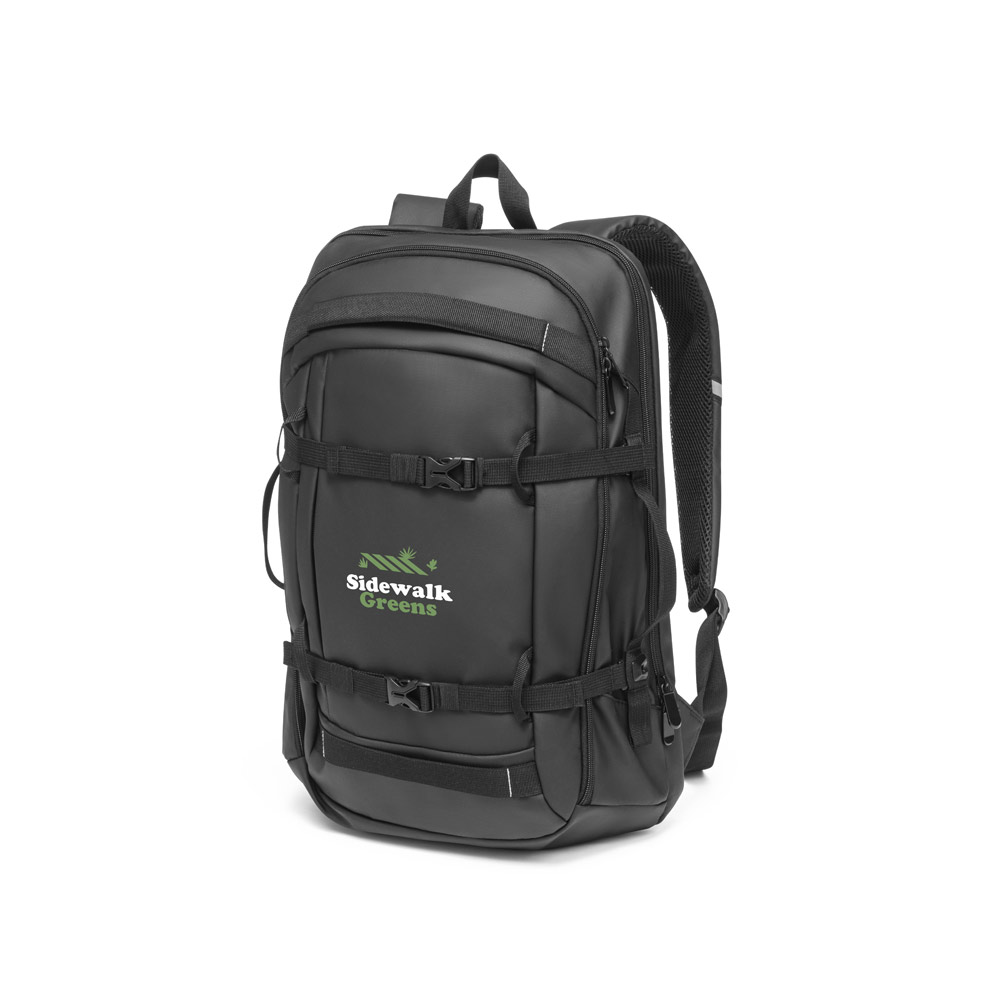 Novidade 2025!!! Mochila para notebook em 900D, poliéster reciclado (100% rPET), de alta densidade, com revestimento resistente à água e forro em 210D poliéster reciclado (100% rPET). Capacid