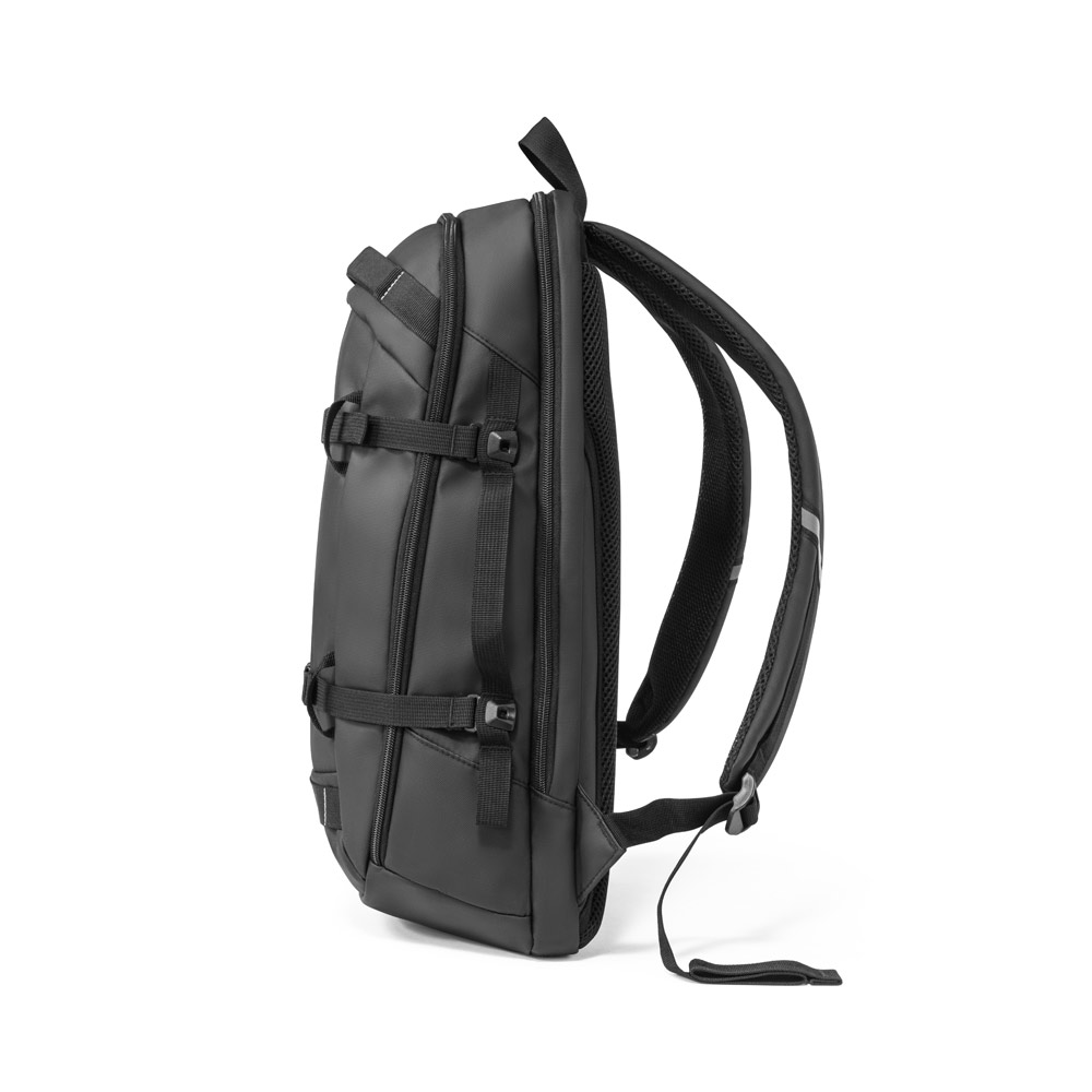 Novidade 2025!!! Mochila para notebook em 900D, poliéster reciclado (100% rPET), de alta densidade, com revestimento resistente à água e forro em 210D poliéster reciclado (100% rPET). Capacid