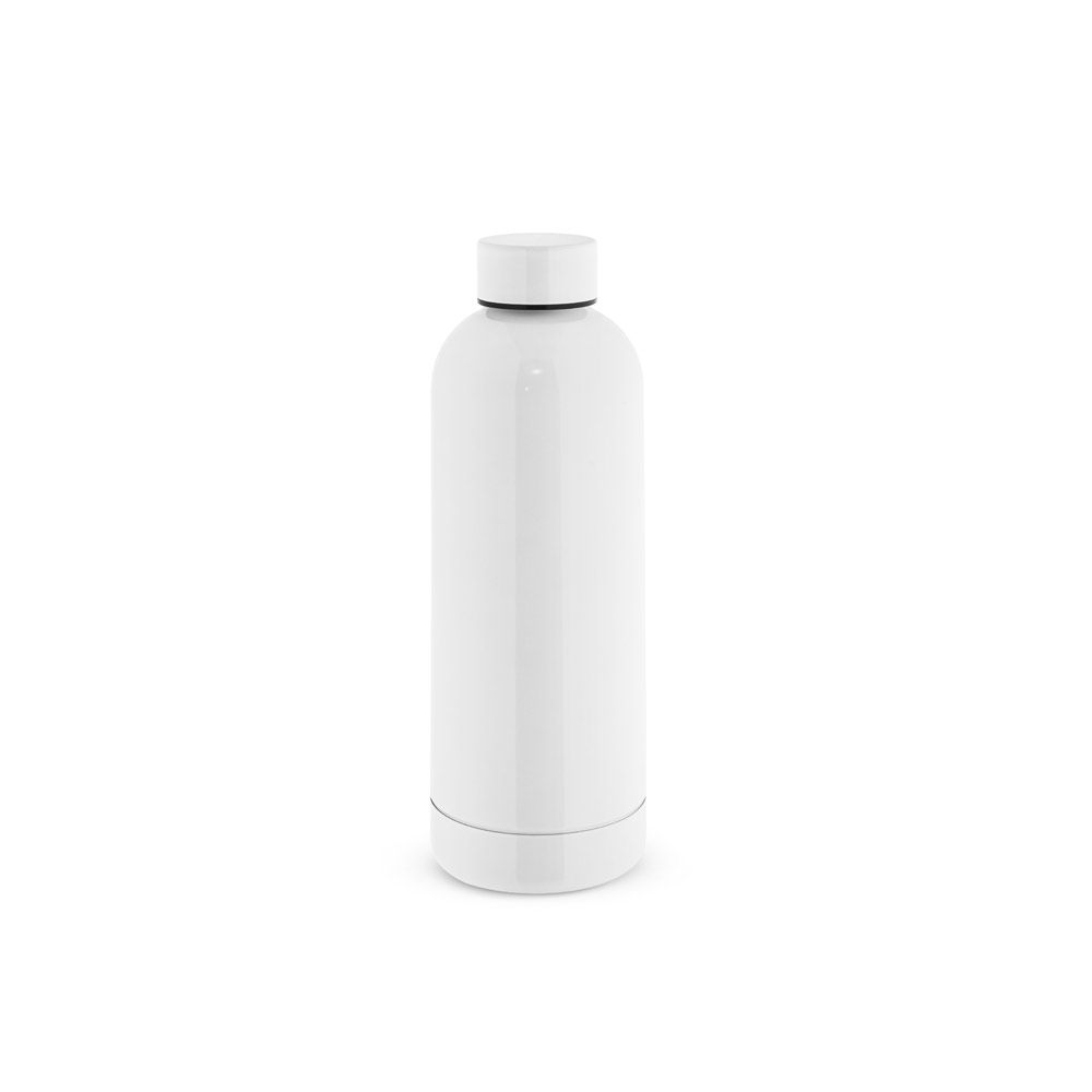 Novidade 2025!!! Garrafa em aço inox (90% reciclado) de parede dupla térmica, isolada a vácuo. Capacidade até 550 mL. Certificação EU Food Grade. 73 x 222 mm