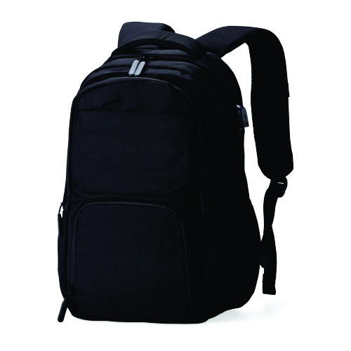 Mochila de poliéster 30 litros com seis compartimentos, sendo o principal com bolso para notebook 15,6 e tablet 12,4. 46 x 30 x 22 cm