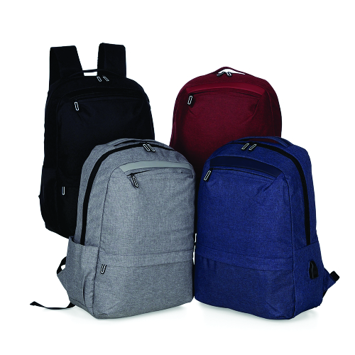 Mochila de nylon 21 litros com três compartimentos, possui bolso lateral e suporte externo usb. 42 x 30 x 17 cm