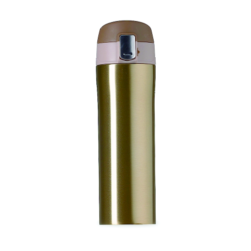 Garrafa térmica em material metálico com revestimento interno em inox, capacidade de até 450 ml. 23,3 x 6,9 x 21,5 cm