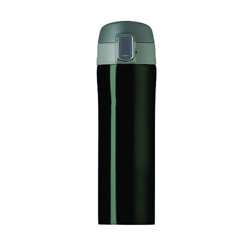 Garrafa térmica em material metálico com revestimento interno em inox, capacidade de até 450 ml. 23,3 x 6,9 x 21,5 cm