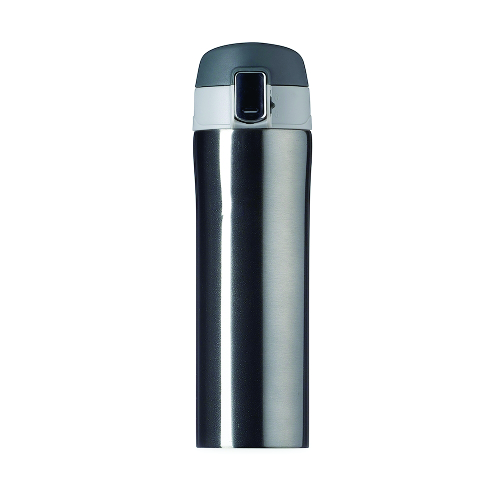 Garrafa térmica em material metálico com revestimento interno em inox, capacidade de até 450 ml. 23,3 x 6,9 x 21,5 cm