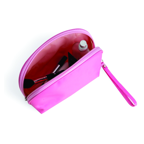 Necessaire de nylon resistente à água com alça de transporte.