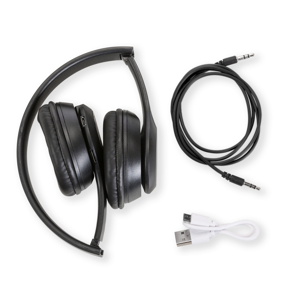 Fone de ouvido bluetooth com rádio FM e microfone embutido. 19,5 x 16,5 cm.