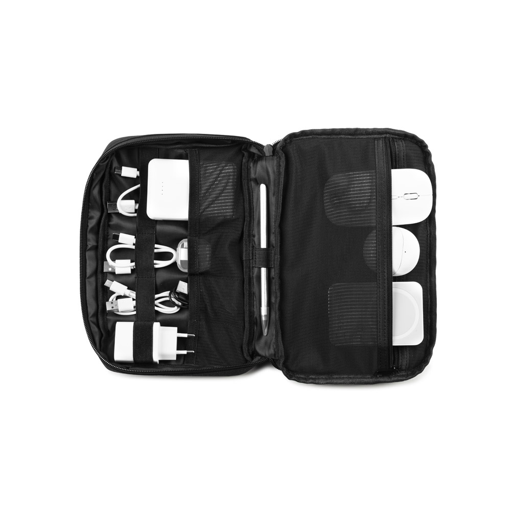 Novidade 2026!! Bolsa organizadora espaçosa para acessórios tecnológicos em poliéster reciclado 600D twill