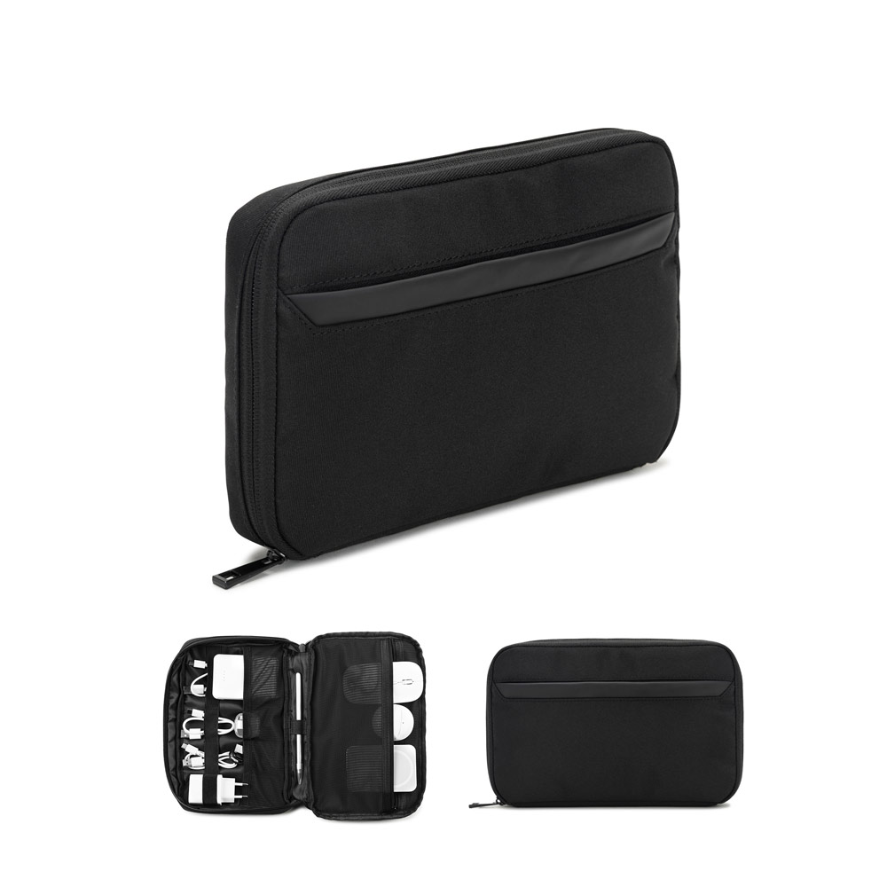 Novidade 2026!! Bolsa organizadora espaçosa para acessórios tecnológicos em poliéster reciclado 600D twill