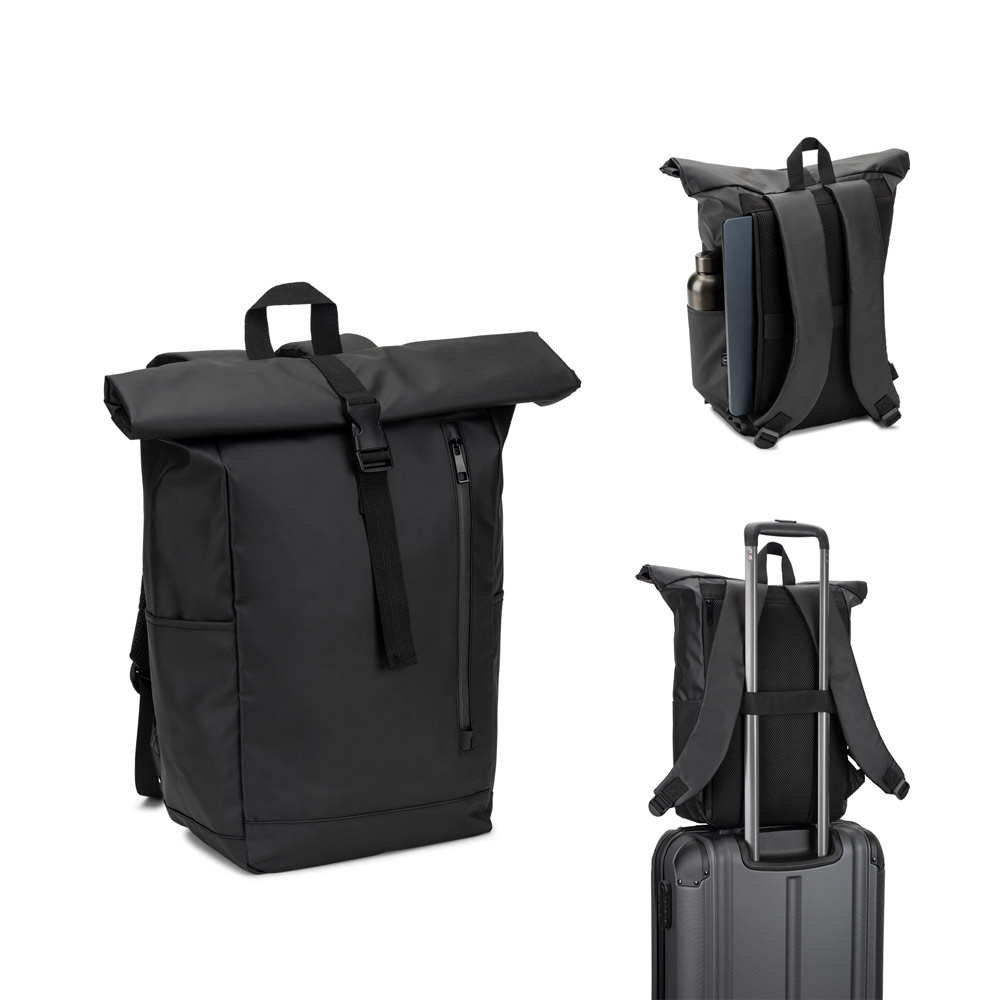 Novidade 2026!!! Mochila "Roll top" com design em sistema de fecho que permite enrolar a parte superior em poliéster reciclado 600D de alta densidade com revestimento resistente á água 20 L
