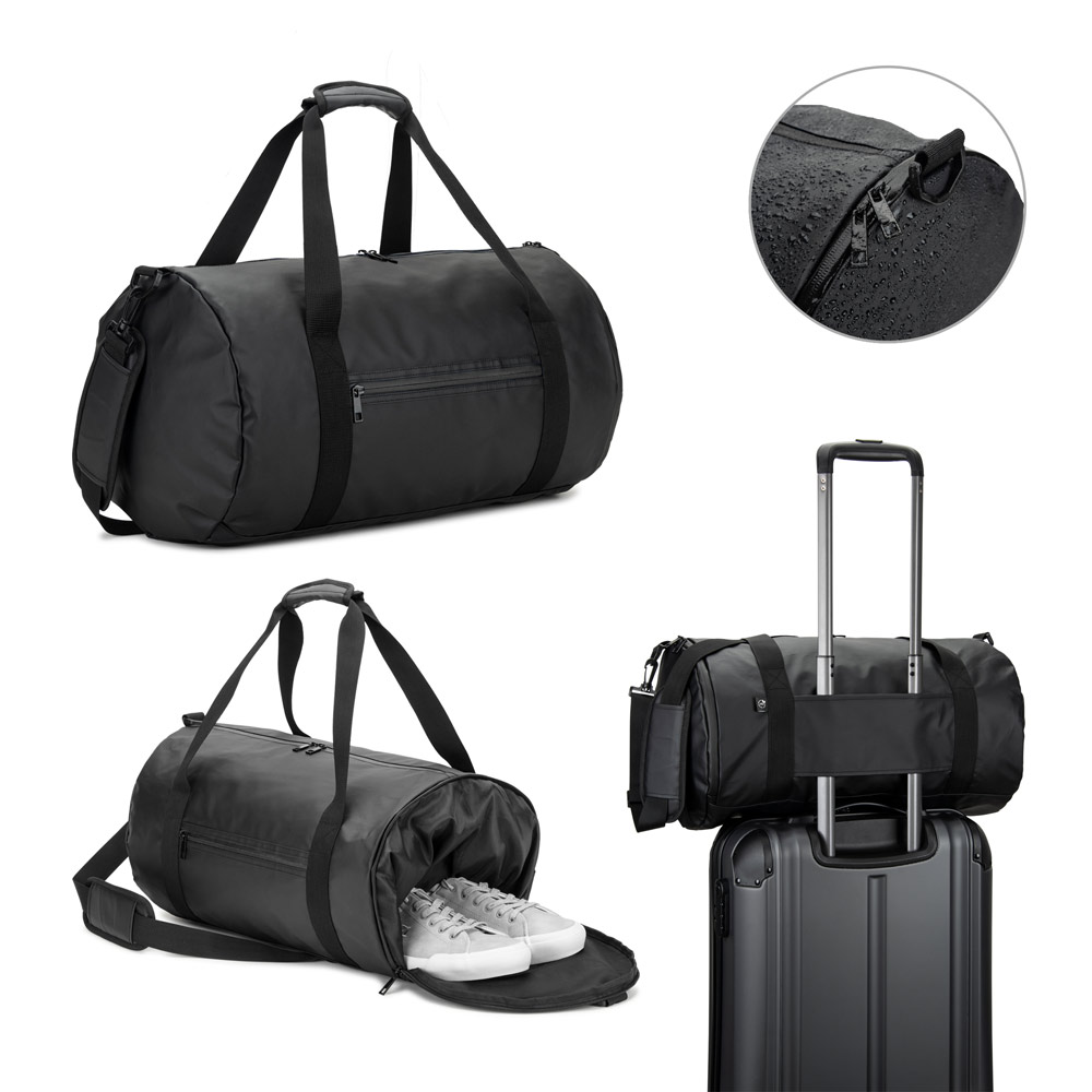Novidade 2026!!! Bolsa esportiva em formato cilíndrico em poliéster reciclado 600D de alta densidade com compartimento lateral para sapatos 32 L