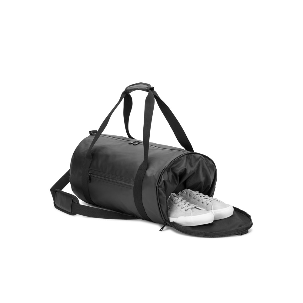 Novidade 2026!!! Bolsa esportiva em formato cilíndrico em poliéster reciclado 600D de alta densidade com compartimento lateral para sapatos 32 L