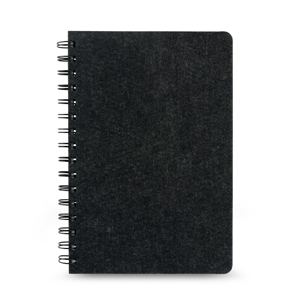 Novidade 2026!!! Caderno A5 de capa semi-rígida em feltro 100% reciclado, com argolas e 160 páginas pautadas