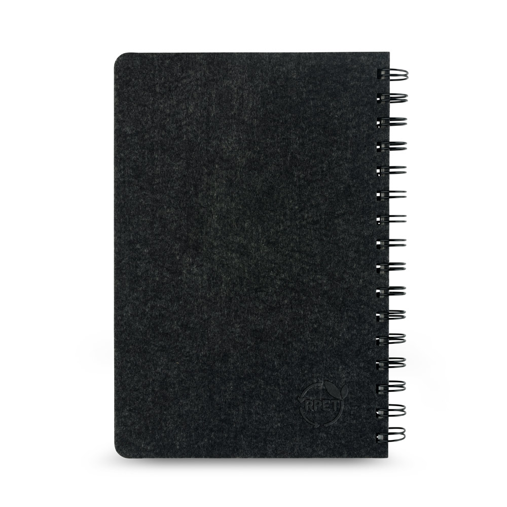 Novidade 2026!!! Caderno A5 de capa semi-rígida em feltro 100% reciclado, com argolas e 160 páginas pautadas