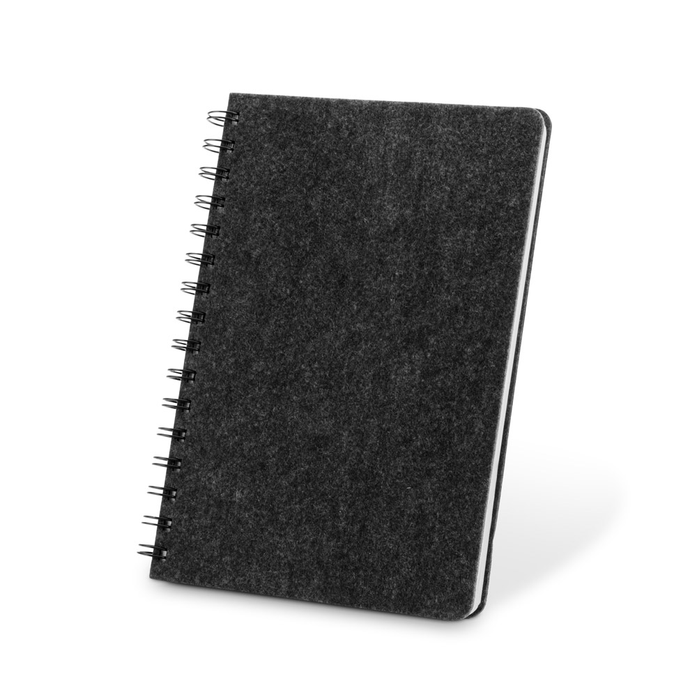Novidade 2026!!! Caderno A5 de capa semi-rígida em feltro 100% reciclado, com argolas e 160 páginas pautadas