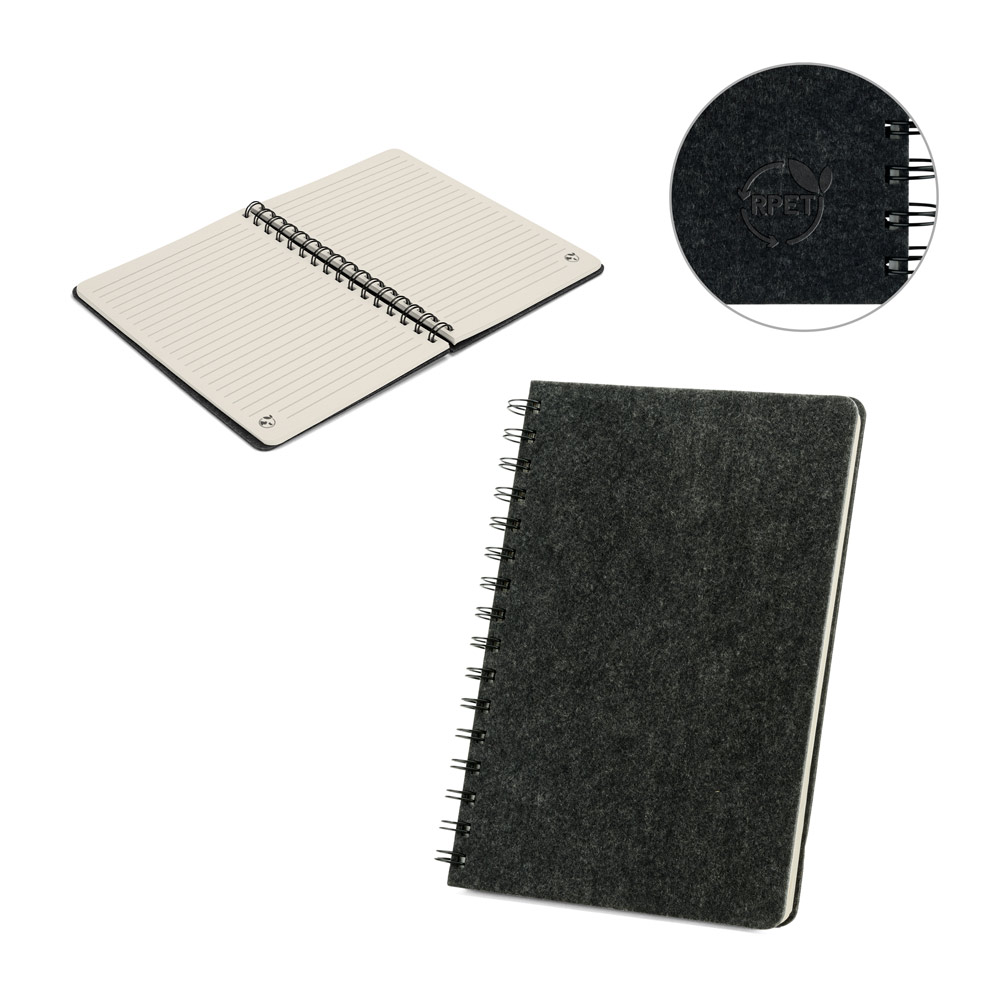 Novidade 2026!!! Caderno A5 de capa semi-rígida em feltro 100% reciclado, com argolas e 160 páginas pautadas