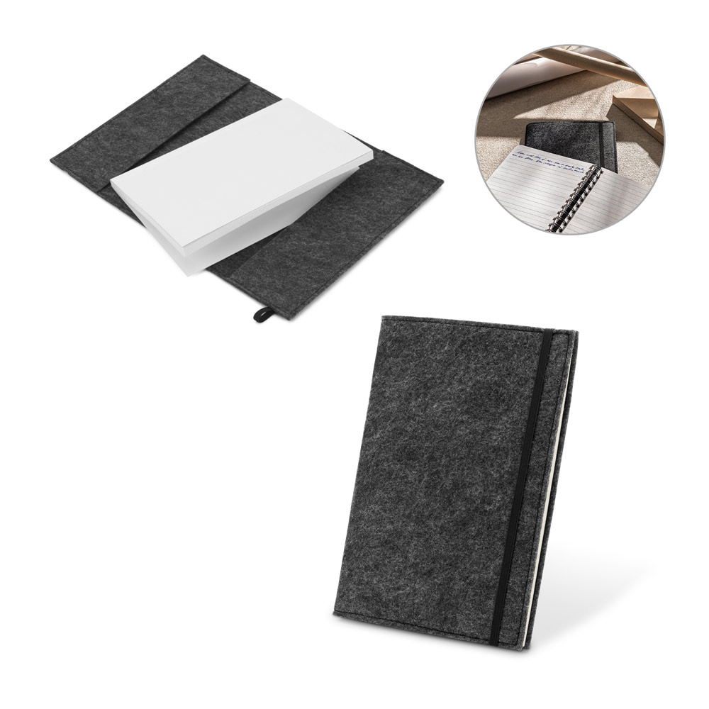 Novidade 2026!!! Caderno A5 com capa em feltro 100% reciclado, com 160 páginas pautadas recicladas