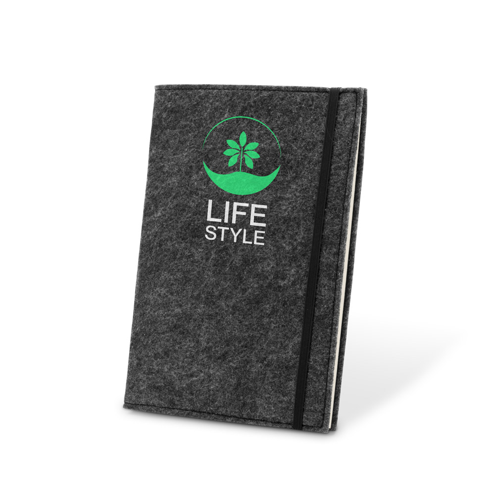 Novidade 2026!!! Caderno A5 com capa em feltro 100% reciclado, com 160 páginas pautadas recicladas