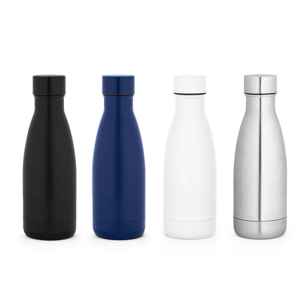 Novidade 2026!!! Garrafa térmica em aço inox 90% reciclado com parede dupla, isolada a vácuo e acabamento em mate 400 mL