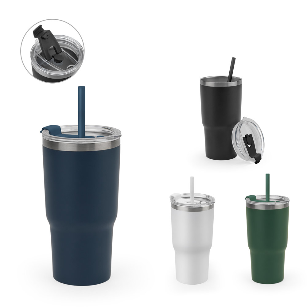 Novidade 2026!!! Copo de viagem compacto em aço inox 91% reciclado com parede dupla isolada a vácuo e acabamento mate 600 mL