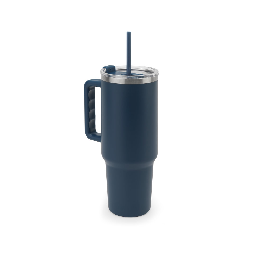 Novidade 2026!!! Copo de viagem de grande dimensão em aço inoxidável 91% reciclado com parede dupla isolada a vácuo e acabamento em mate 1300 mL