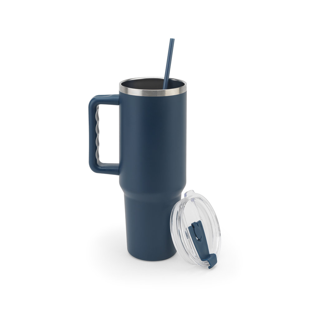 Novidade 2026!!! Copo de viagem de grande dimensão em aço inoxidável 91% reciclado com parede dupla isolada a vácuo e acabamento em mate 1300 mL