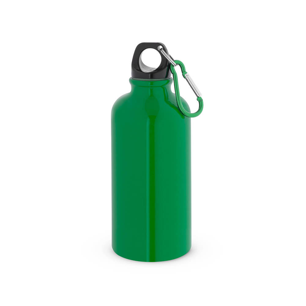 Novidade 2026!!! Squeeze esportiva em aço inox, de parede simples e acabamento brilhante com mosquetão 560 mL