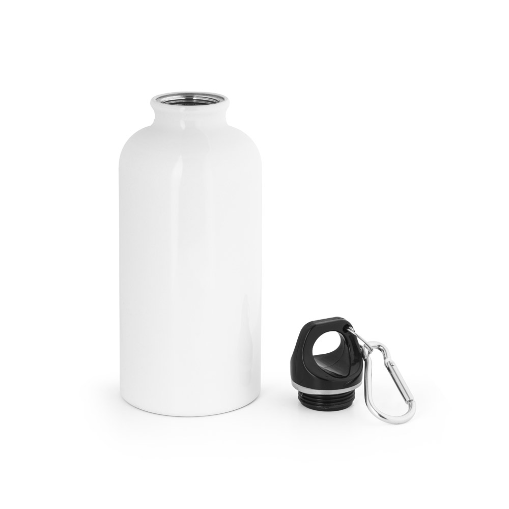Novidade 2026!!! Squeeze esportiva em aço inox, de parede simples e acabamento brilhante com mosquetão 560 mL